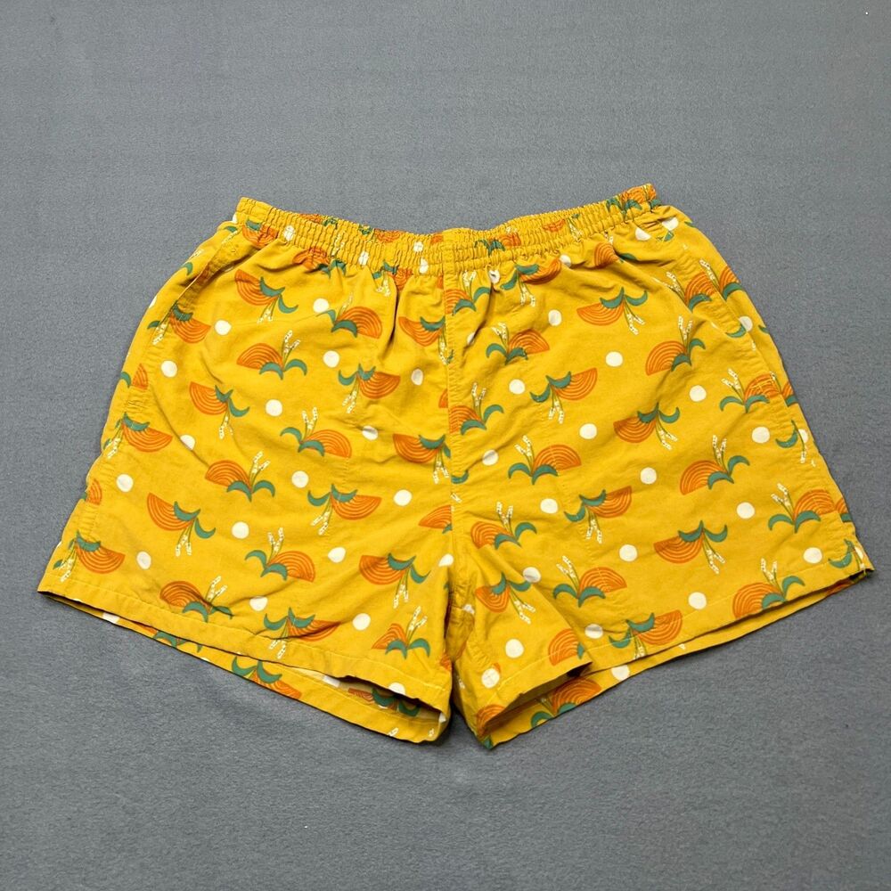 Patagonia Baggies Shorts Men's Medium Yellow Printed Mesh Lined Elastic Waist